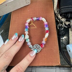 Colorful Beaded Bracelet with Silver Charm